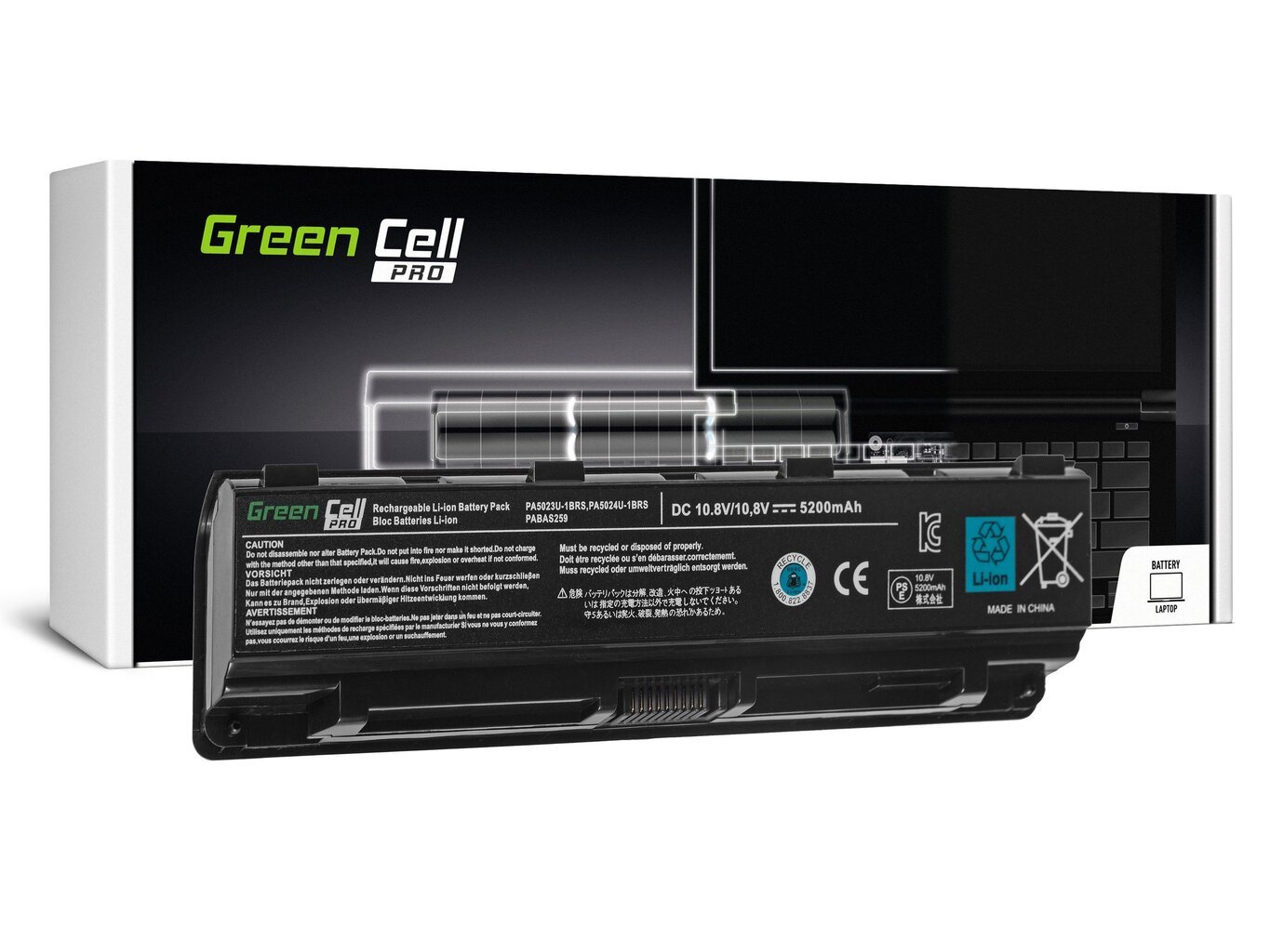 Green Cell PRO Laptop Battery PA5024U-1BRS PA5109U-1BRS for Toshiba Satellite C850 L850 C855 L855 5200mAh цена и информация | Akumuliatoriai nešiojamiems kompiuteriams | pigu.lt