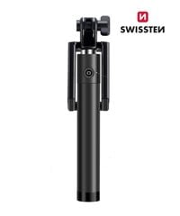 Swissten Wired Selfie Stick 81cm ar iebūvētu pogu statīvā Melns цена и информация | Моноподы для селфи («Selfie sticks») | pigu.lt