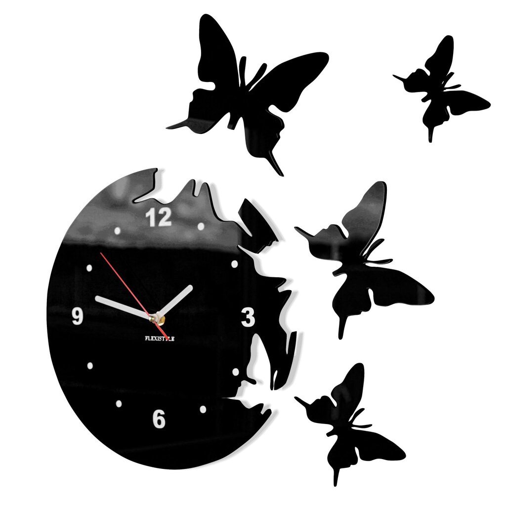 Sieninis laikrodis Skrajojantys drugeliai. Apvalus su skaičiais цена и информация | Laikrodžiai | pigu.lt