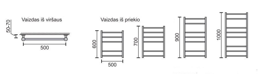 Rankšluosčių džiovintuvas Rosela Viktorija, 500x600 mm, 310W kaina ir informacija | Gyvatukai, vonios radiatoriai | pigu.lt