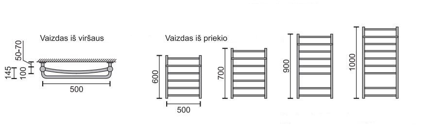 Rankšluosčių džiovintuvas su lentynėle Rosela Sonata Plus, 500x600 mm kaina ir informacija | Gyvatukai, vonios radiatoriai | pigu.lt