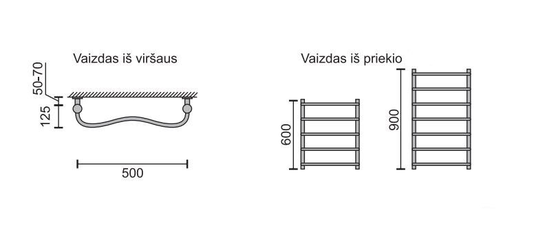Rankšluosčių džiovintuvas Rosela Kaja, 500x600 mm, 290W цена и информация | Gyvatukai, vonios radiatoriai | pigu.lt