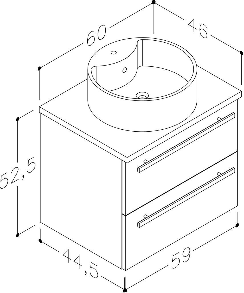 Apatinė vonios spintelė su praustuvu Serena Retro Rondo 60 cm, baltos/ąžuolo spalvos цена и информация | Vonios spintelės | pigu.lt