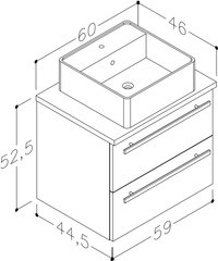 Шкафчик для ванной с раковиной Serena Quadro 60 см, белый / черный цена и информация | Шкафчики для ванной | pigu.lt