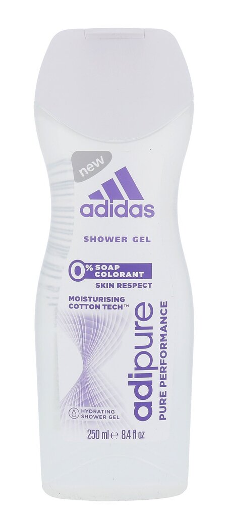 Drėkinanti dušo želė Adidas Adipure 250 ml kaina ir informacija | Dušo želė, aliejai | pigu.lt