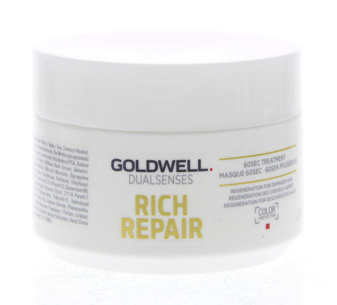 Atstatomoji plaukų kaukė sausiems, pažeistiems Goldwell Dualsenses Rich Repair 60 sek., 200 ml цена и информация | Priemonės plaukų stiprinimui | pigu.lt