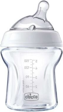 Stiklinis buteliukas Chicco Natural Feeling 150 ml 0+ mėn. цена и информация | Buteliukai kūdikiams ir jų priedai | pigu.lt