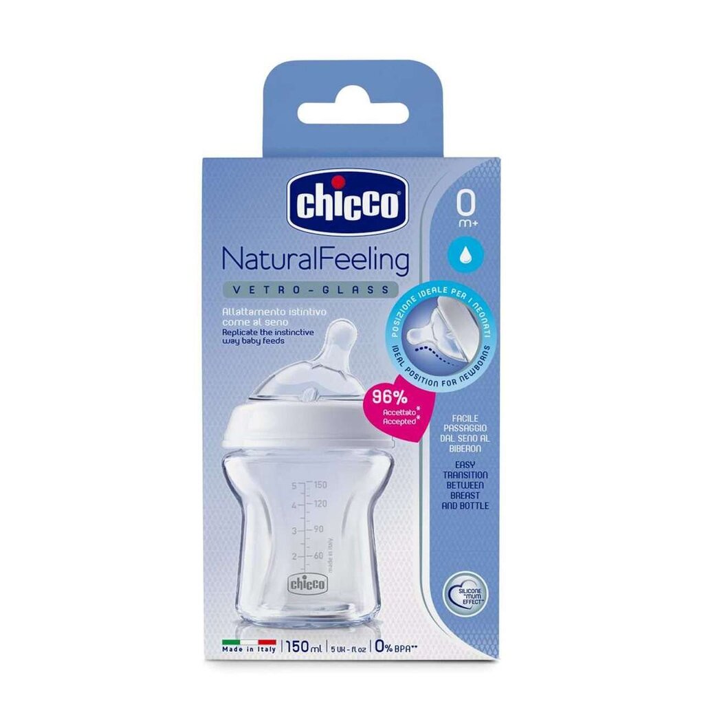 Стеклянная бутылочка Chicco Natural Feeling 150 мл 0+ месяцев цена | pigu.lt