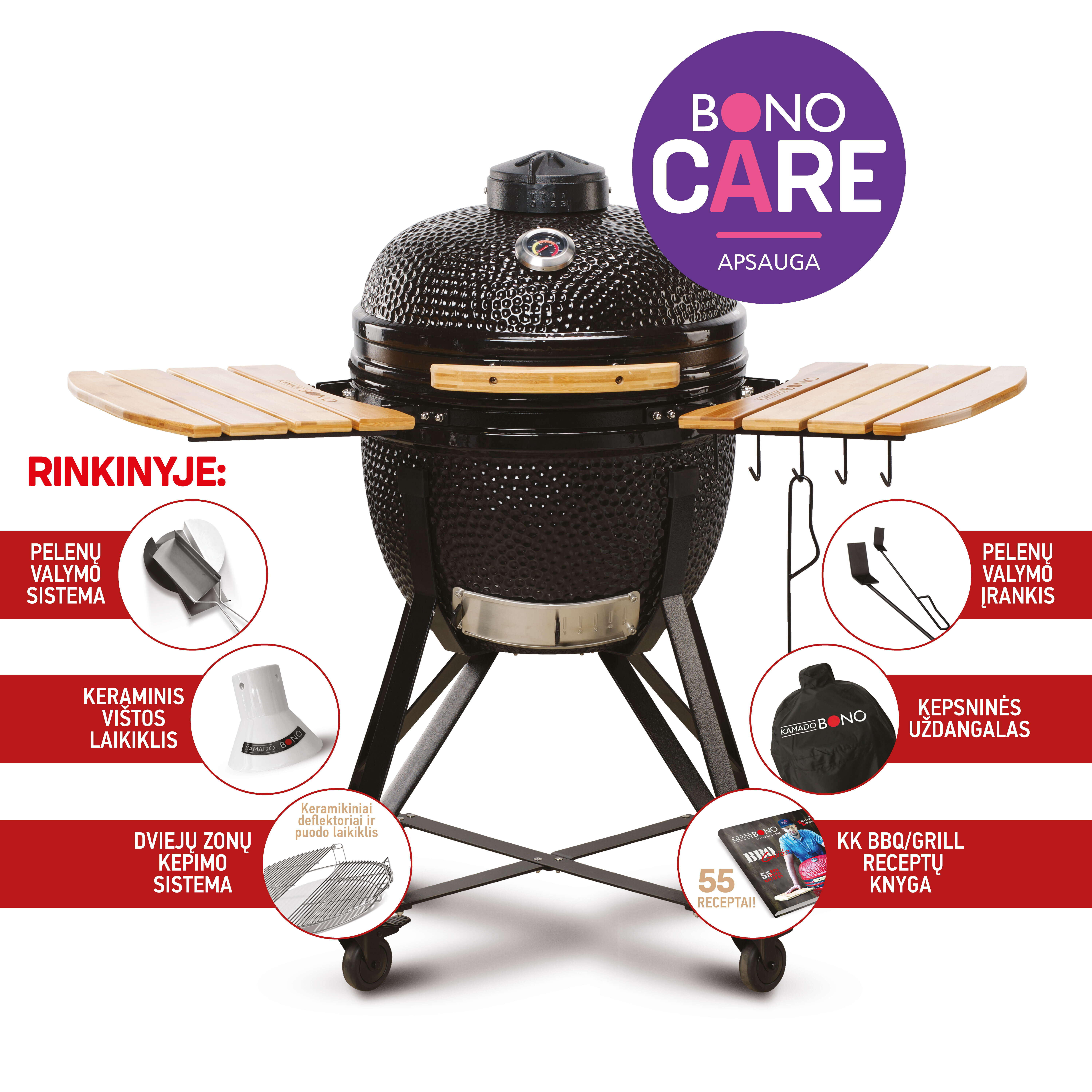 Keraminė kepsninė KAMADO BONO MEDIA, 52 cm gera kaina | pigu.lt