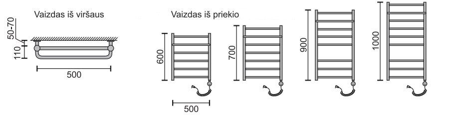 Elektrinis rankšluosčių džiovintuvas Rosela Viktorija Plus su kaitinimo elementu, 500x600 mm, 200W kaina ir informacija | Gyvatukai, vonios radiatoriai | pigu.lt