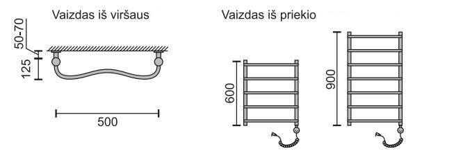 Elektrinis rankšluosčių džiovintuvas Rosela Kaja su kaitinimo elementu, 500x600 mm, 200W kaina ir informacija | Gyvatukai, vonios radiatoriai | pigu.lt