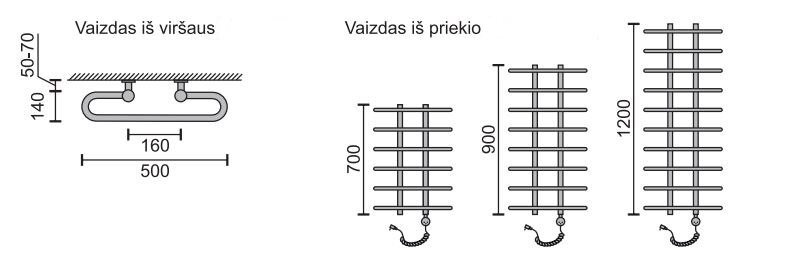 Elektrinis rankšluosčių džiovintuvas Rosela Gama su kaitinimo elementu, Poliruotas plienas, 500x700 mm, 200W kaina ir informacija | Gyvatukai, vonios radiatoriai | pigu.lt