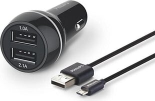 Автомобильное зарядное устройство PHILIPS DLP2357U/10 2XUSB + MICRO USB КАБЕЛЬ 12V 3.1A цена и информация | Зарядные устройства для телефонов | pigu.lt