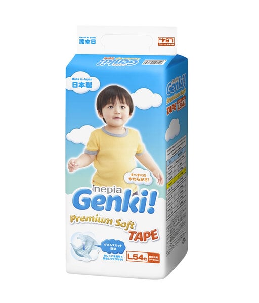 Japoniškos sauskelnės Genki! Premium Soft L 9-14 kg, 54 vnt.