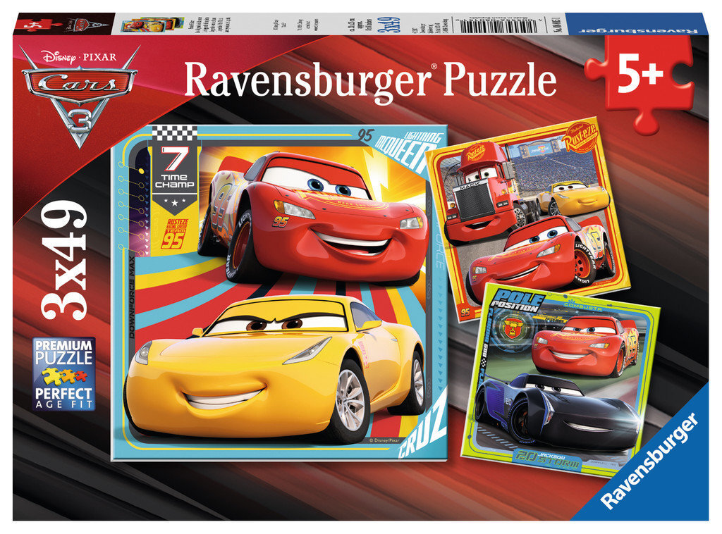Dėlionė Ravensburger Cars (Žaibas Makvynas) 3x49 d. kaina ir informacija | Dėlionės (puzzle) | pigu.lt