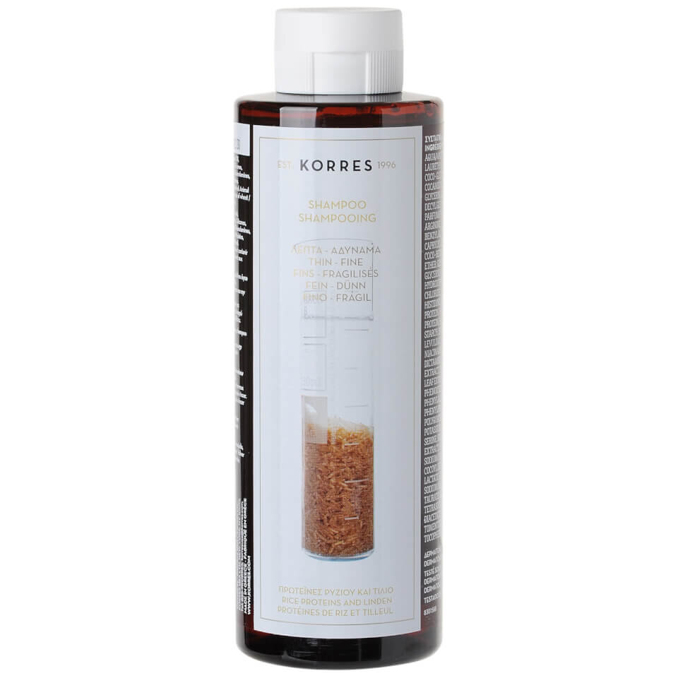 Šampūnas retiems ir silpniems plaukams su ryžių baltymais ir liepų ekstraktu Korres 250 ml kaina ir informacija | Šampūnai | pigu.lt