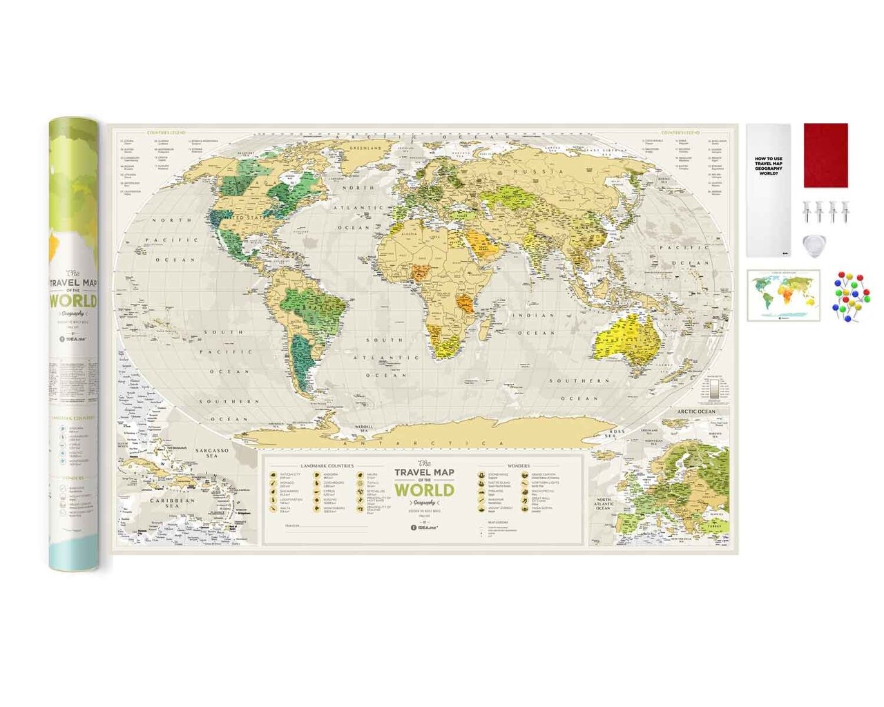 Nutrinamas kelionių žemėlapis Travel Map World Geograghy kaina ir informacija | Žemėlapiai | pigu.lt