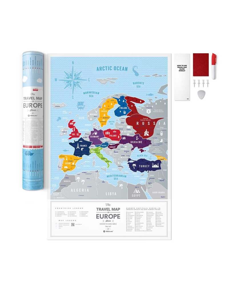 Nutrinamas kelionių žemėlapis Travel Map Silver Europe kaina ir informacija | Žemėlapiai | pigu.lt