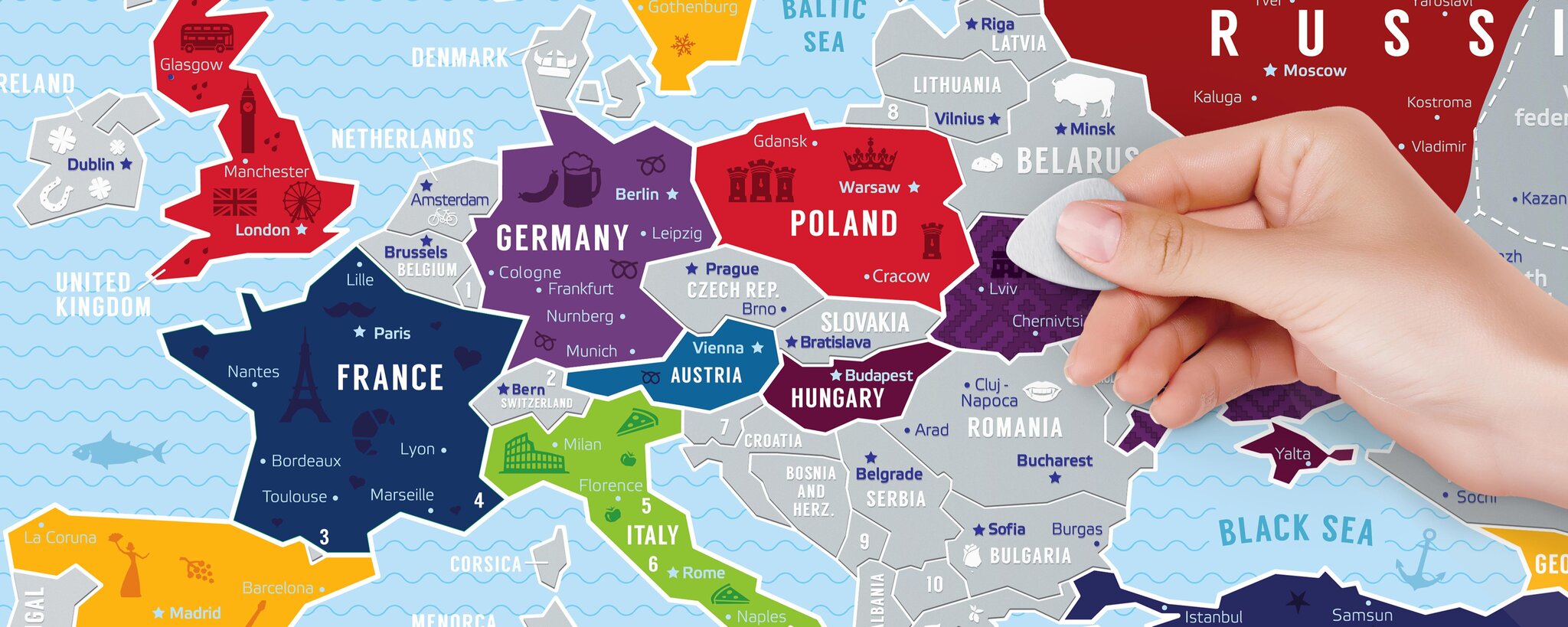 Nutrinamas kelionių žemėlapis Travel Map Silver Europe kaina ir informacija | Žemėlapiai | pigu.lt