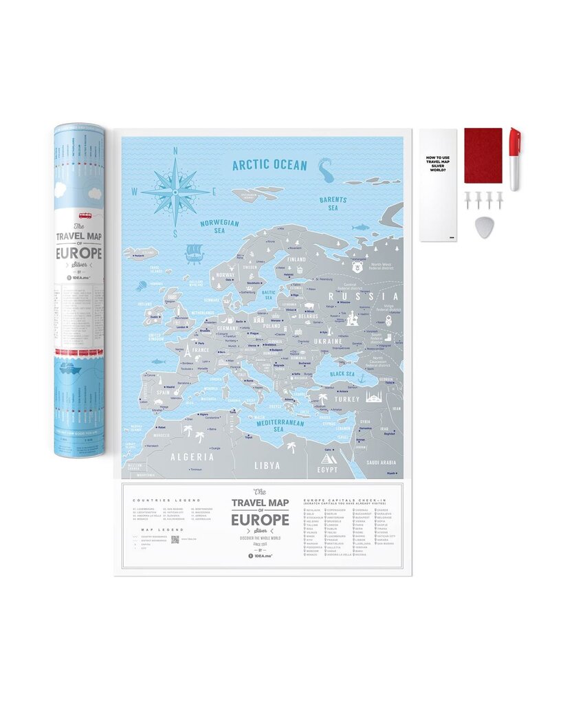 Nutrinamas kelionių žemėlapis Travel Map Silver Europe kaina ir informacija | Žemėlapiai | pigu.lt