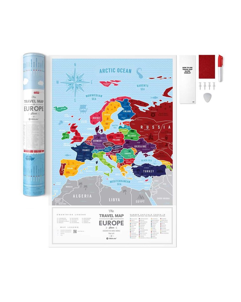 Nutrinamas kelionių žemėlapis Travel Map Silver Europe kaina ir informacija | Žemėlapiai | pigu.lt