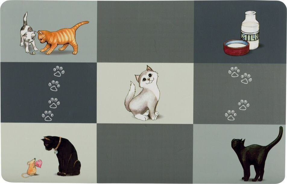 Trixie Patchwork Cat Kilimėlis dubenėliams, 44x28 cm, pilka kaina ir informacija | Dubenėliai, dėžės maistui | pigu.lt