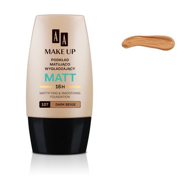 Makiažo pagrindas AA Make Up Matt Foundation 30 ml, 107 Dark Beige kaina ir informacija | Makiažo pagrindai, pudros | pigu.lt