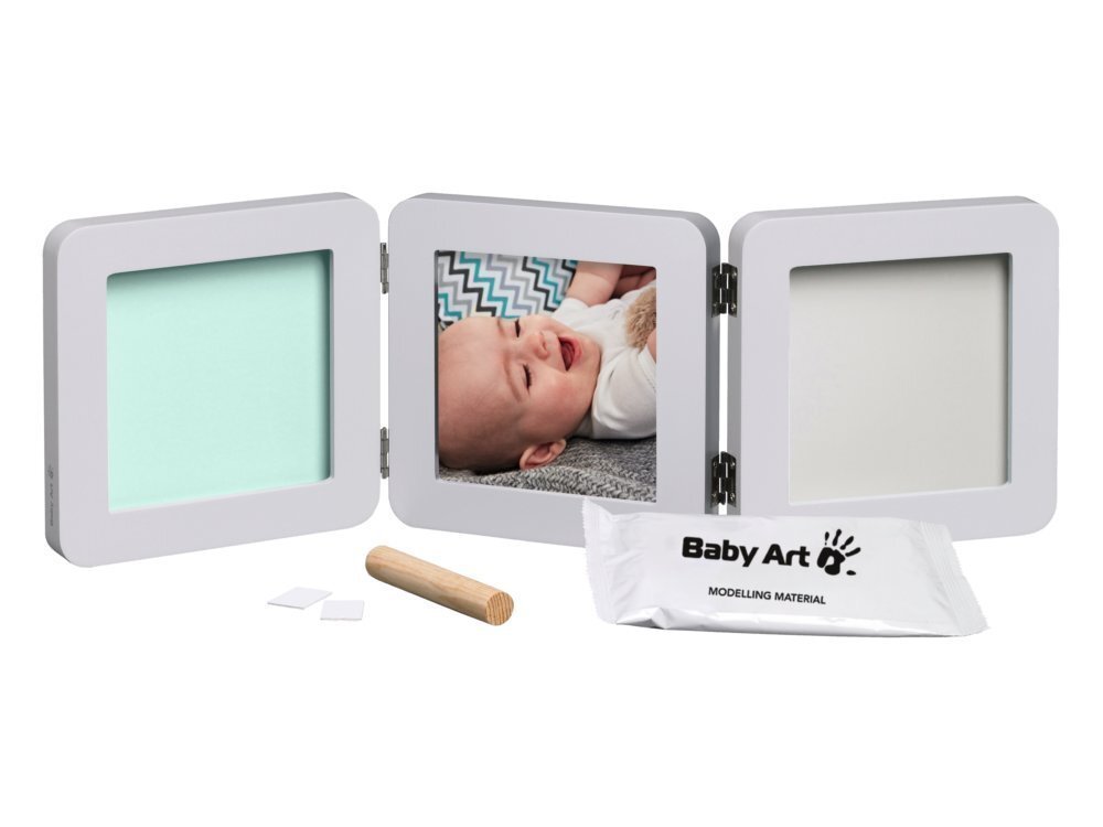 Trigubas kvadratinis nuotraukos rėmelis su įspaudu Baby Art, grey pastel цена и информация | Antspaudai kūdikiams | pigu.lt