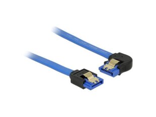 Delock 84984 Cable SATA 6 Gb/s receptacle straight > SATA receptacle left angled 30cm blue with gold clips kaina ir informacija | Kabeliai ir laidai | pigu.lt