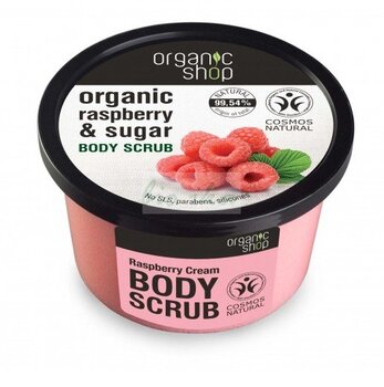 Скраб для тела Organic Shop «Малиновый крем», 250 мл цена и информация | Скрабы для тела | pigu.lt