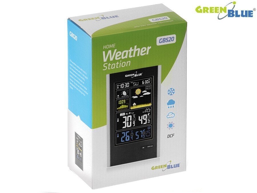 DCF belaidė meteorologinė stotis GreenBlue GB520 kaina ir informacija | Meteorologinės stotelės, termometrai | pigu.lt