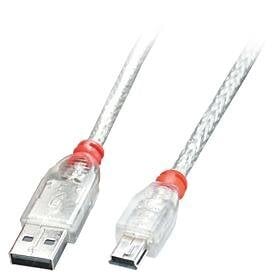 CABLE USB2 A TO MINI-B 2M/TRANSPARENT 41783 LINDY kaina ir informacija | Laidai telefonams | pigu.lt