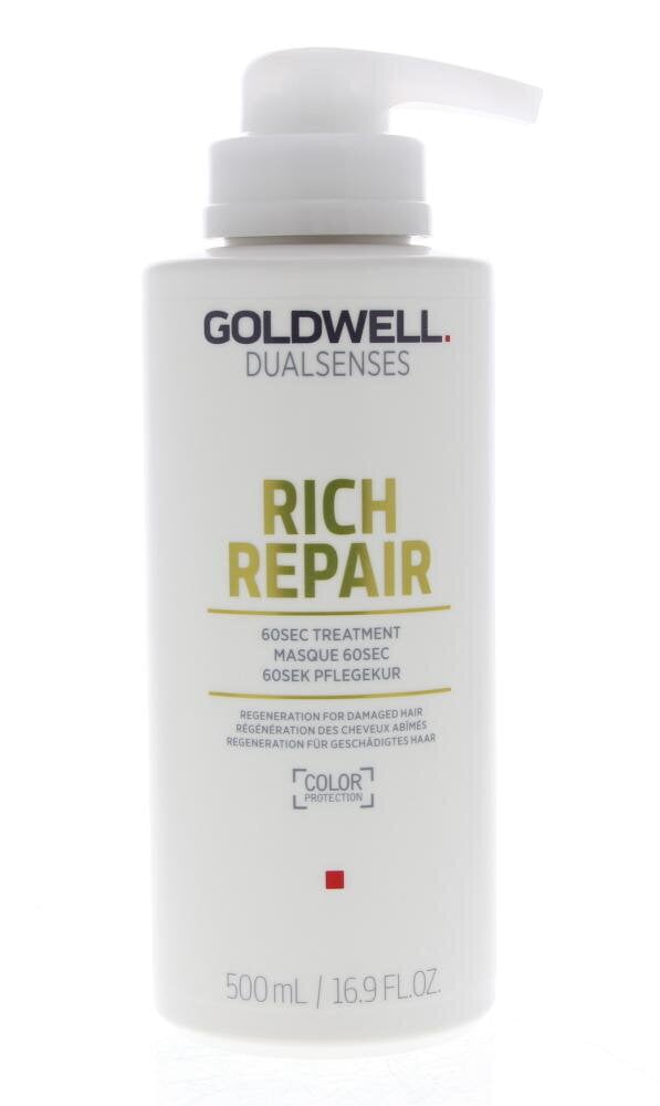 Intensyvios priežiūros plaukų kaukė Goldwell Rich Repair 60sec, 500 ml kaina ir informacija | Priemonės plaukų stiprinimui | pigu.lt
