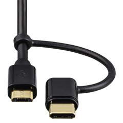 Hama 2in1 su USB-C adapteriu, auksu dengti kontaktai, ekranuotas, 1 m, juodas kaina ir informacija | Kabeliai ir laidai | pigu.lt