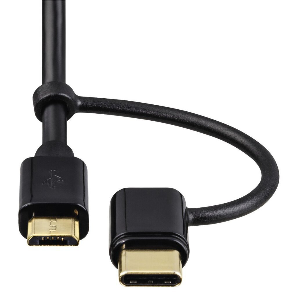 Hama 2in1 su USB-C adapteriu, auksu dengti kontaktai, ekranuotas, 1 m, juodas kaina ir informacija | Kabeliai ir laidai | pigu.lt