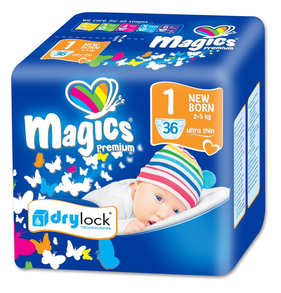 Magics Premium sauskelnės Newborn Nr. 1, 2-5 kg, 36 vnt. kaina ir informacija | Sauskelnės | pigu.lt