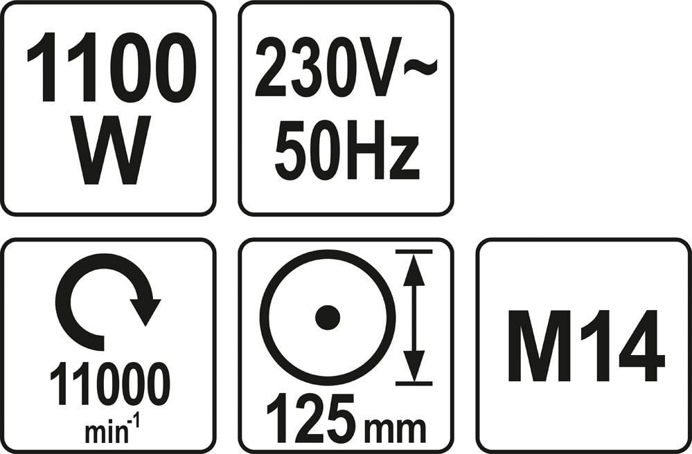 Kampinis šlifuoklis 1100W, d-125mm Yato YT-82100 kaina ir informacija | Šlifuokliai | pigu.lt