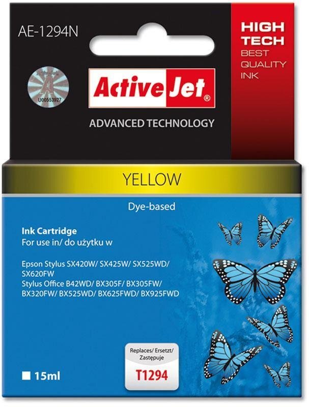 Activejet AE-1294N (Epson T1294), geltona цена и информация | Kasetės rašaliniams spausdintuvams | pigu.lt