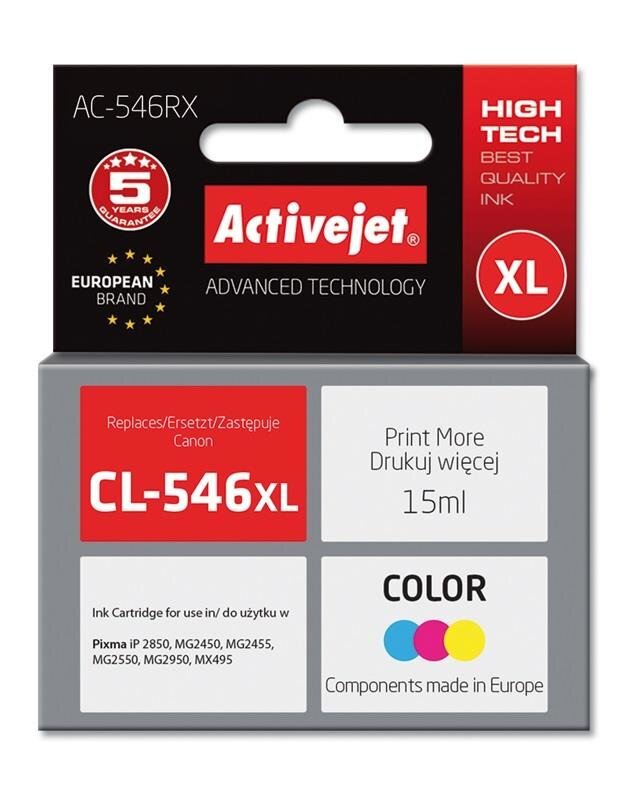 Activejet AC-546RX (Canon CL-546XL), padidintos talpos kasetė, spalvota kaina ir informacija | Kasetės rašaliniams spausdintuvams | pigu.lt