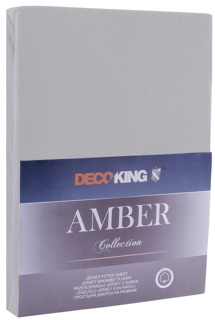 DecoKing jersey Amber Steel paklodė su guma čiužiniui, 180x200 cm цена и информация | Paklodės | pigu.lt