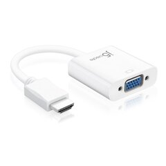 J5create HDMI ir VGA adapteris (HDMI m - VGA f 3,5 mm garso f 10 cm; balta spalva) JDA213-N цена и информация | Адаптеры, USB-разветвители | pigu.lt