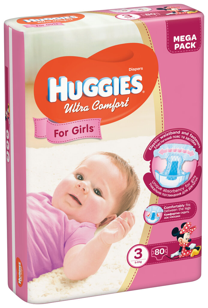 Sauskelnės HUGGIES Ultra Comfort Girls, 3 dydis, 80 vnt. цена и информация | Sauskelnės | pigu.lt