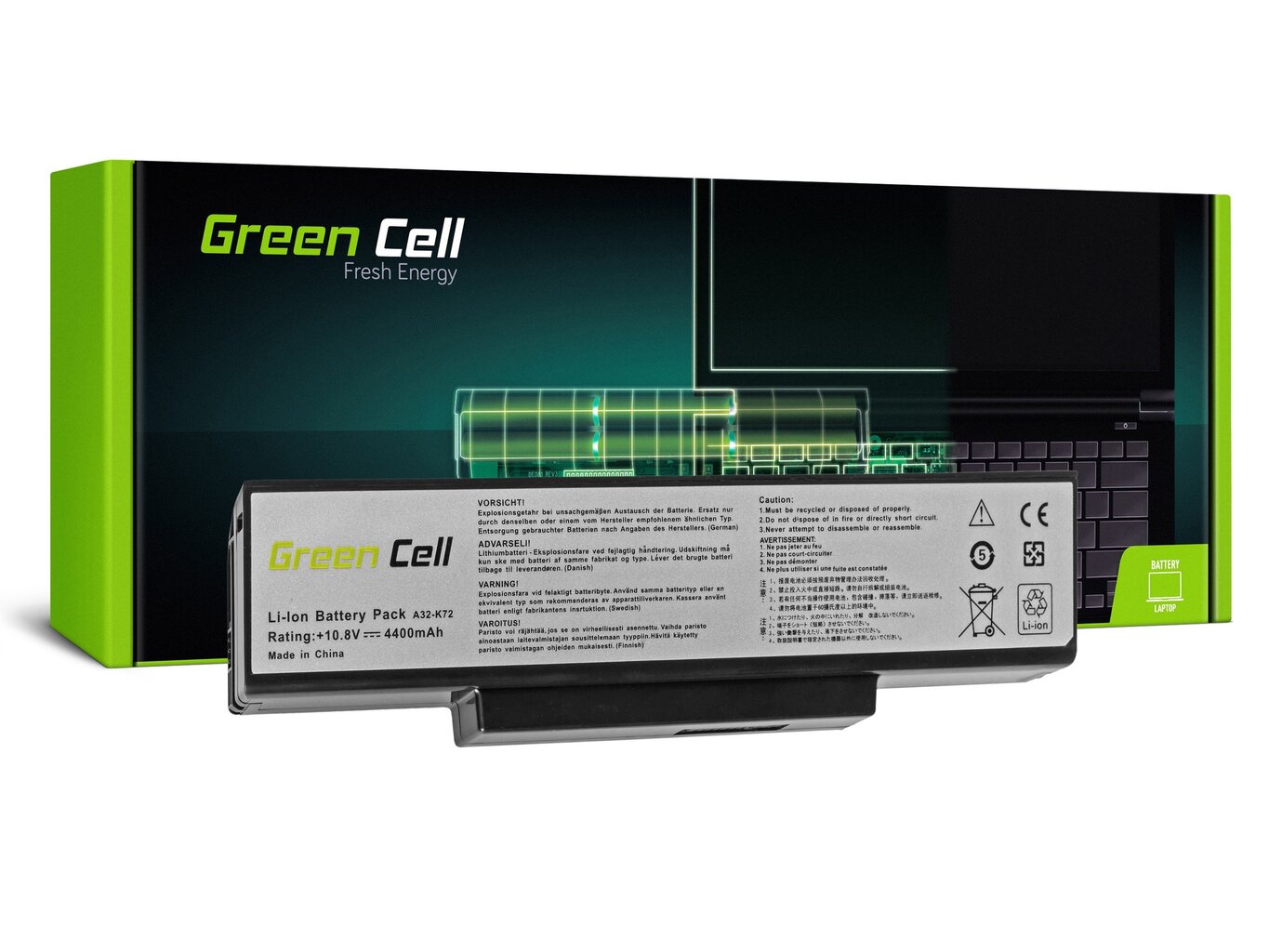 Green Cell Laptop Battery for Asus N71 K72 K72J K72F K73SV N71 N73 N73S N73SV X73S kaina ir informacija | Akumuliatoriai nešiojamiems kompiuteriams | pigu.lt
