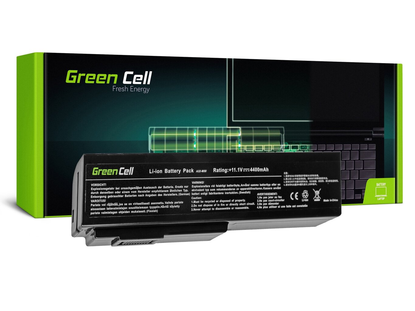 Green Cell Laptop Battery for Asus G50 G51 G60 M50 M50V N53 N53SV N61 N61VG N61JV цена и информация | Akumuliatoriai nešiojamiems kompiuteriams | pigu.lt