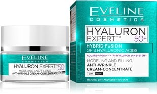 Koncentruotas jauninamasis veido kremas su bio-hialuronu Eveline Hyaluron Expert 50+ 50 ml kaina ir informacija | Veido kremai | pigu.lt