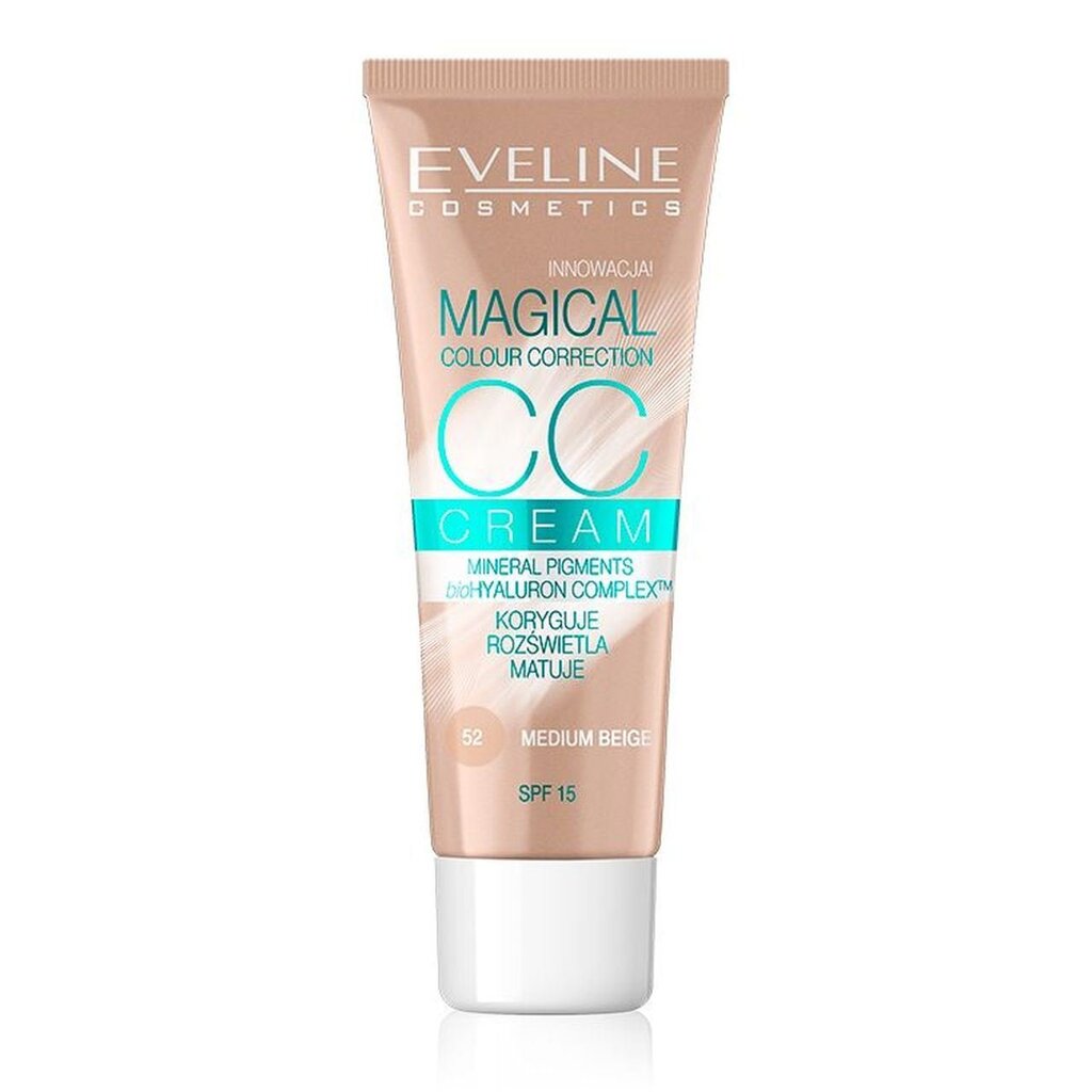 Koreguojantis matinį veido atspalvį suteikiantis kremas Eveline Magical Colour Correction CC Cream SPF15 30 ml, 52 Medium Beige цена и информация | Makiažo pagrindai, pudros | pigu.lt