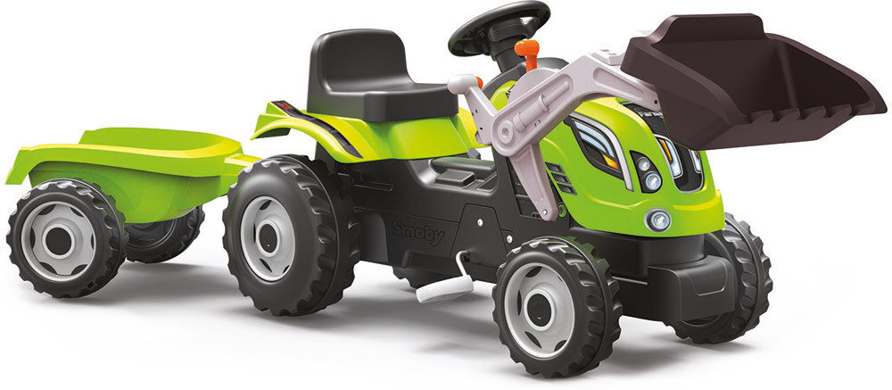 Minamas traktorius-krautuvas su priekaba Smoby, žalias kaina ir informacija | Žaislai kūdikiams | pigu.lt