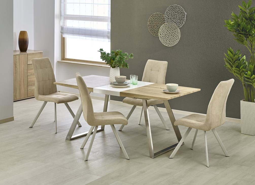 Išskleidžiamas stalas Halmar Trevor, baltos/ąžuolo spalvos kaina ir informacija | Virtuvės ir valgomojo stalai, staliukai | pigu.lt
