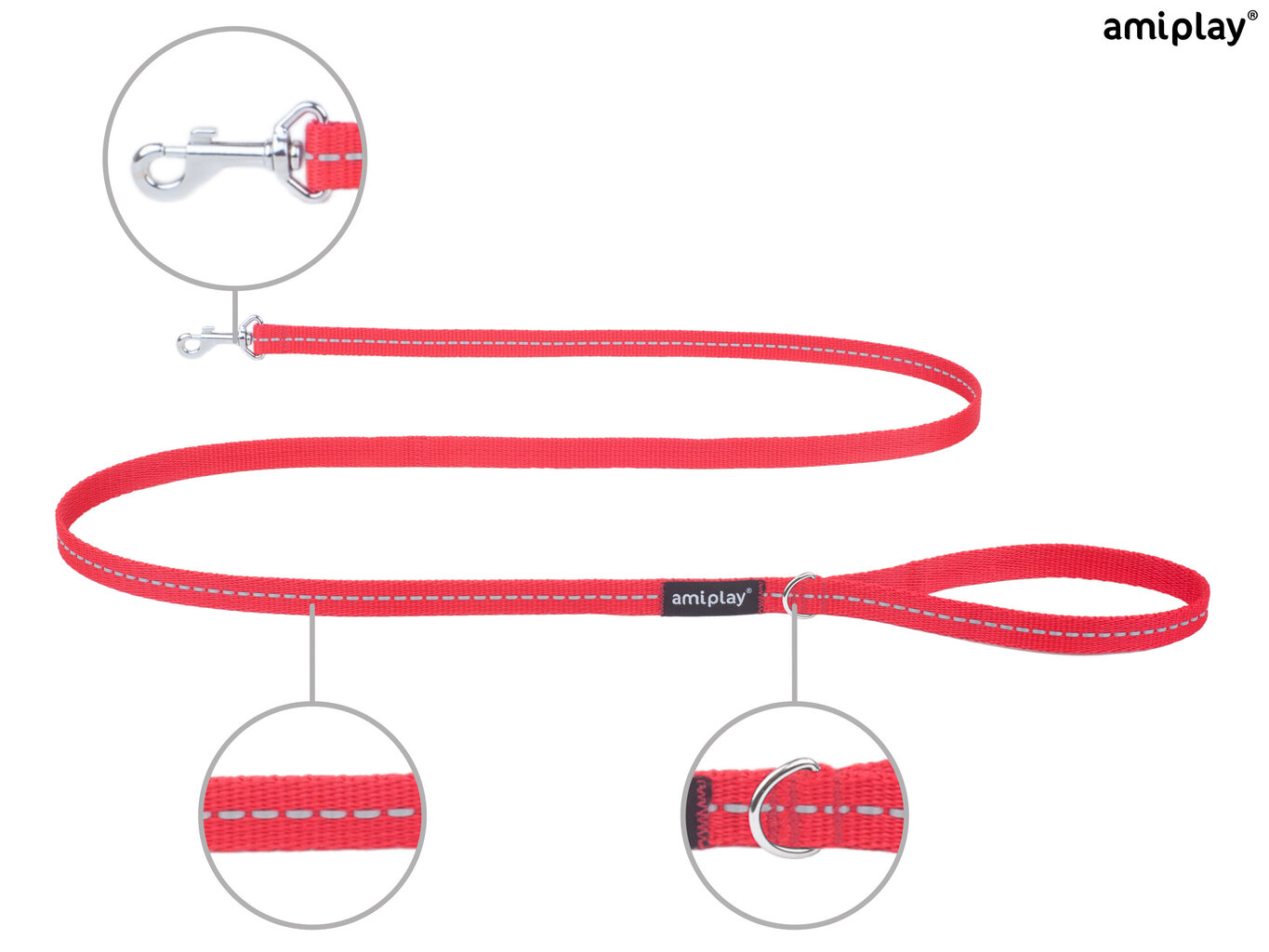 Amiplay pavadėlis Reflective, M, raudonas kaina ir informacija | Pavadėliai šunims | pigu.lt