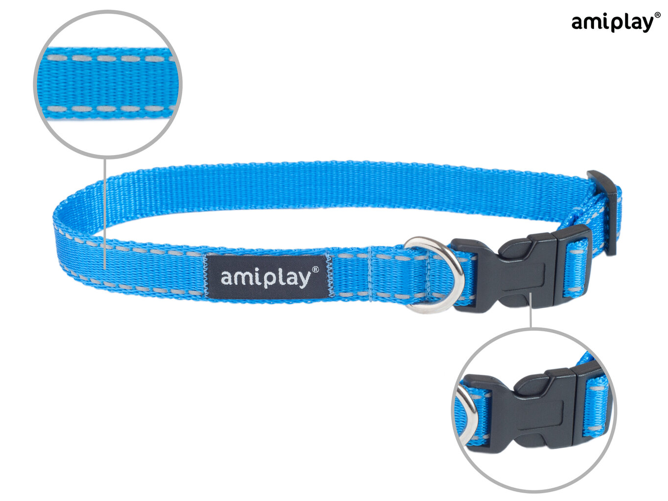 Amiplay reguliuojamas​ antkaklis Reflective, L, mėlynas kaina ir informacija | Antkakliai, petnešos šunims | pigu.lt